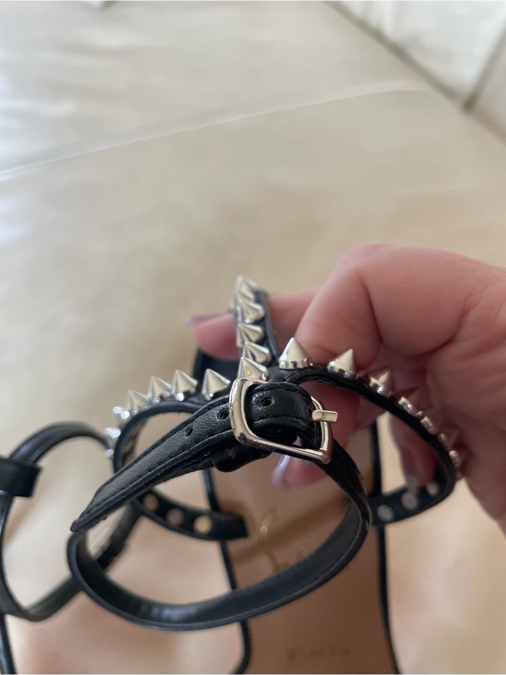 Christian Louboutin So Me 100 - Black Spike-Trim Ankle-Strap Heels, Sz 12 / EU43 - Picture 13 of 16
